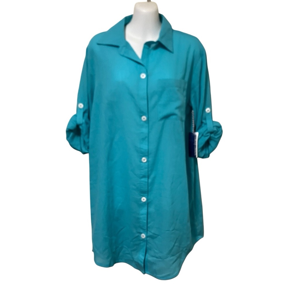 NWT Sonnet Shores Aqua Button Down Swim Beach Cover Up